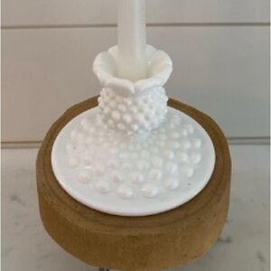 Fenton Hobnail White Milk Glass Single Taper Candlestick Candle Holder Vintage